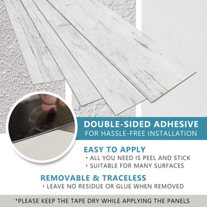 Vinyl Wall Panels - Vintage Wood Pattern(Vintage White) Easy Peel and Stick self Adhesive Tiles for Kitchen Island Bedroom Doorways Backsplash Planks