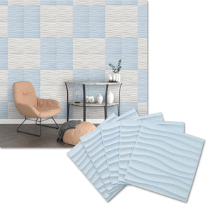 Macaron Color 3D Wall Panels With Double-sided Tape (12in x 12in, 10pcs) [Wave] [Baby Blue] - Urban Décor