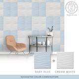 Macaron Color 3D Wall Panels With Double-sided Tape (12in x 12in, 10pcs) [Wave] [Baby Blue] - Urban Décor