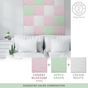 Macaron Color 3D Wall Panels With Double-sided Tape (12in x 12in, 10pcs) [Wave] [White] - Urban Décor