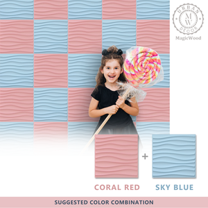 Macaron Color 3D Wall Panels With Double-sided Tape (12in x 12in, 10pcs) [Wave] [Sky Blue] - Urban Décor