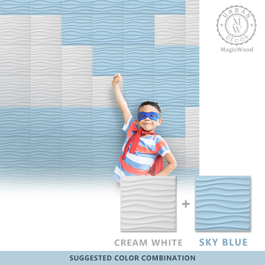Macaron Color 3D Wall Panels With Double-sided Tape (12in x 12in, 10pcs) [Wave] [Sky Blue] - Urban Décor