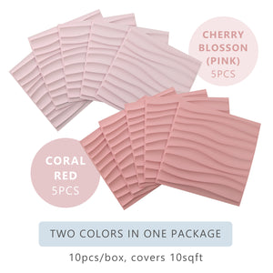 Macaron Color 3D Wall Panels With Double-sided Tape (12in x 12in, 10pcs) [Wave] [Red/Pink] - Urban Décor