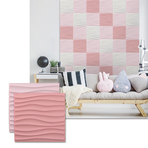 Macaron Color 3D Wall Panels With Double-sided Tape (12in x 12in, 10pcs) [Wave] [Red/Pink] - Urban Décor