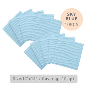 Macaron Color 3D Wall Panels With Double-sided Tape (12in x 12in, 10pcs) [Wave] [Sky Blue] - Urban Décor