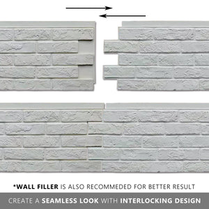 Faux Stone Panel- Light-Weight, Durable and Waterproof(45.6 sqft) 8pc/box【Vintage White brick】 - Urban Décor
